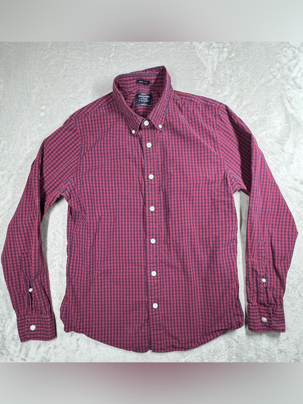 Vintage Y2K Abercrombie & Fitch Navy Blue Red Plaid Slim Button Down Shirt L